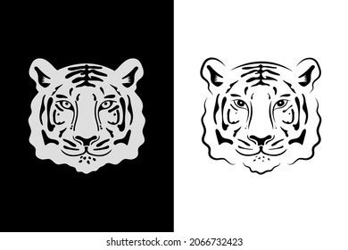 Head of tiger. Logo design in black and white colors. Vector illustration, isolated objects.