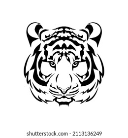 Head of a tiger logo vector tattoo for retro emblems, badges, labels template and t-shirt vintage design element. Isolated on white background