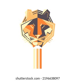 The head of the tiger is made in geometry and there is a pencil under the head. Stock vector illustration of tiger head. Geometry style. Isolated white background.