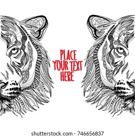 The head of a tiger. Meditation, coloring of the mandala. Drawing manually, templates. Background for text