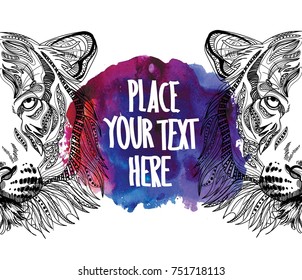 The head of a tiger. Meditation, coloring of the mandala. Drawing manually, templates. Background for text