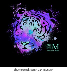 head of the tiger from the multicolored paint stains