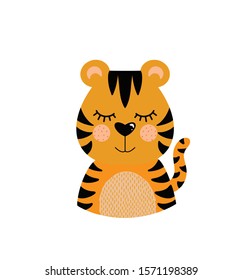 The head of a tiger on an isolated white background.. Cute animal. Vector illustration