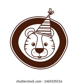 head of tiger with party hat on white background