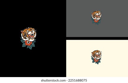 head tiger and red rose vector mascot design 