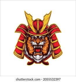 head tiger samurai logo vector
