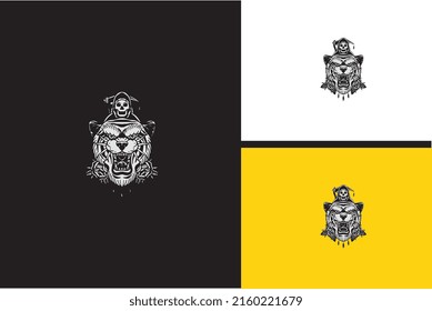 head tiger and skull vector black and white