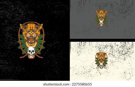 head tiger with head skull vector illustration mascot design