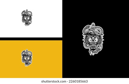 head tiger and snake vector outline design