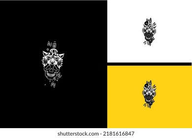 head tiger and sword vector black and white
