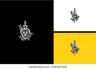 head tiger and sword vector black and white