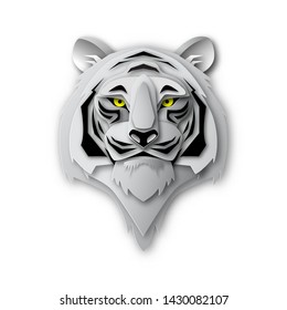 Head of the TIGER, symbol of thePOWER . Paper cut out style, vector illustration - Vector