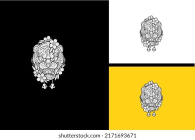 head tiger vector illustration black and white