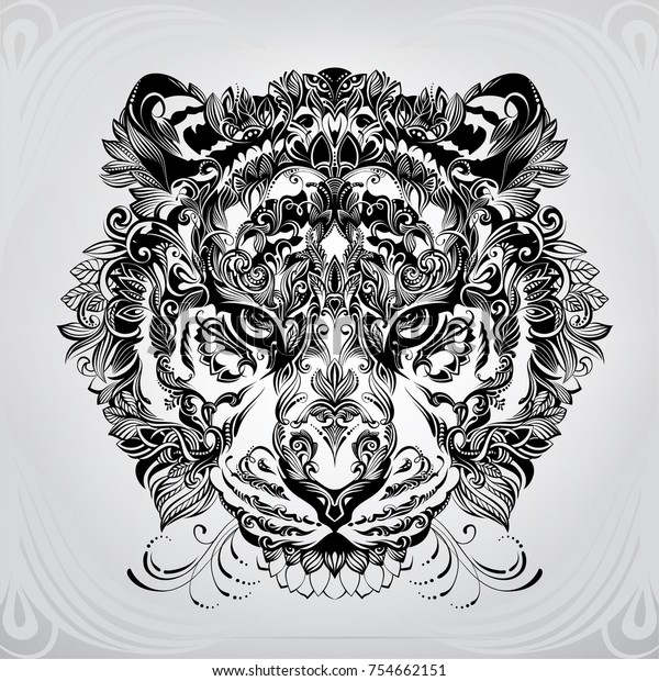 Head Tiger Vegetal Ornamentation Stock Vector (Royalty Free) 754662151 ...