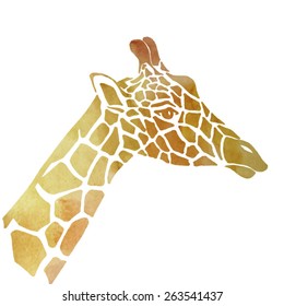 head of tiger is in a watercolor artwork in a yellow color, portrait of animal, vector illustration