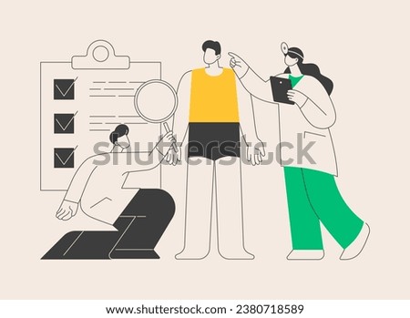 Head to toe physical examination abstract concept vector illustration. Head to toe exam, physical examination findings, clinical assessment, ultrasound, all the body systems abstract metaphor.