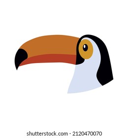 The head of a toucan bird. Tropical bird is a family of birds, the order woodpeckers. Vector illustration isolated on a white background for design and web.