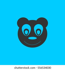 Head of toy bear icon flat. Simple vector black pictogram on blue background