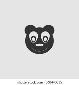 Head of toy bear icon flat. Black pictogram on grey background. Vector illustration symbol