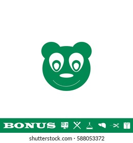 Head of toy bear icon flat. Green pictogram on white background. Vector illustration symbol and bonus button