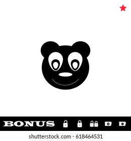 Head of toy bear icon flat. Black pictogram on white background. Vector illustration symbol and bonus button open and closed lock, folder, star
