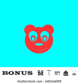 Head of toy bear icon flat. Red pictogram on blue background. Vector illustration symbol and bonus buttons Music center, corkscrew, credit card, house, drum