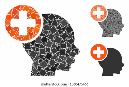 Head treatment composition of joggly parts in various sizes and color tints, based on head treatment icon. Vector trembly parts are united into composition.