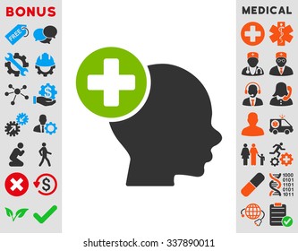 Head Treatment vector icon with bonus. Style is bicolor flat symbol, eco green and gray colors, rounded angles, white background.