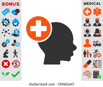 Head Treatment vector icon with bonus. Style is bicolor flat symbol, orange and gray colors, rounded angles, white background.
