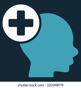 Head Treatment vector icon. Style is bicolor flat symbol, blue and white colors, rounded angles, dark blue background.