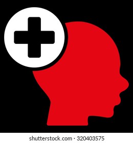 Head Treatment vector icon. Style is bicolor flat symbol, red and white colors, rounded angles, black background.