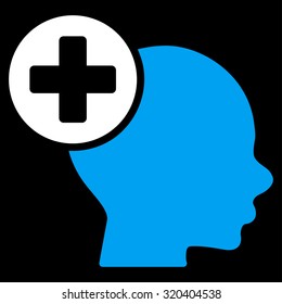 Head Treatment vector icon. Style is bicolor flat symbol, blue and white colors, rounded angles, black background.