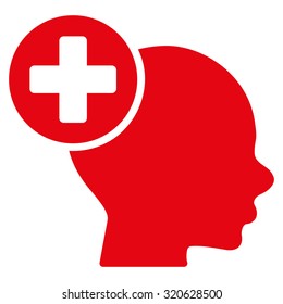 Head Treatment vector icon. Style is flat symbol, red color, rounded angles, white background.