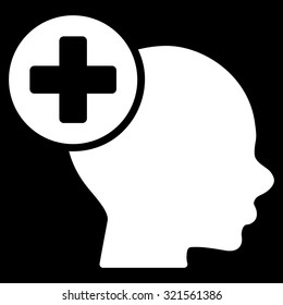 Head Treatment vector icon. Style is flat symbol, white color, rounded angles, black background.