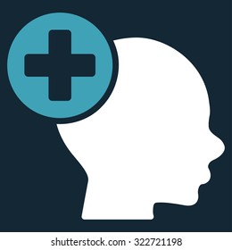 Head Treatment vector icon. Style is bicolor flat symbol, blue and white colors, rounded angles, dark blue background.