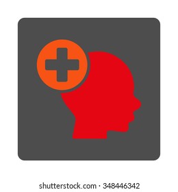 Head Treatment vector icon. Style is flat rounded square gray button with red symbol, white background.