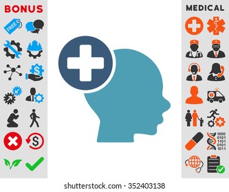 Head Treatment vector icon. Style is bicolor flat symbol, cyan and blue colors, rounded angles, white background.