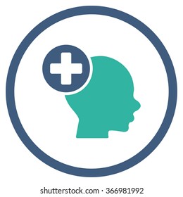 Head Treatment vector icon. Style is bicolor flat circled symbol, cobalt and cyan colors, rounded angles, white background.