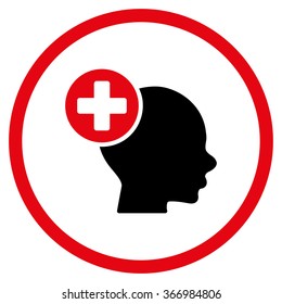 Head Treatment vector icon. Style is bicolor flat circled symbol, intensive red and black colors, rounded angles, white background.