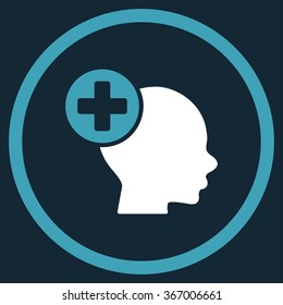 Head Treatment vector icon. Style is bicolor flat circled symbol, blue and white colors, rounded angles, dark blue background.