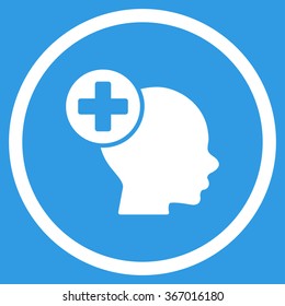Head Treatment vector icon. Style is flat circled symbol, white color, rounded angles, blue background.