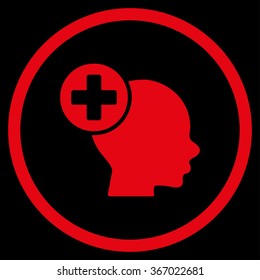 Head Treatment vector icon. Style is flat circled symbol, red color, rounded angles, black background.