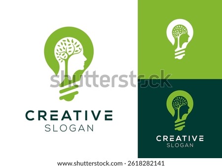 Head with tree as brain inside light bulb logo design for intelligence and education
