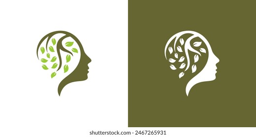 Head tree brain logo vector mind leaf human people icon