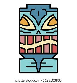 Head tribal idol icon. Outline head tribal idol vector icon color flat isolated on white