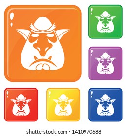 Head of troll icons set collection vector 6 color isolated on white background