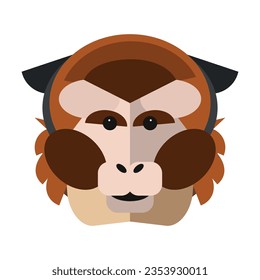 Head of tropical forest monkey. Muzzle of wild animal cartoon illustration. Wildlife and zoo concept. Sketchy geometric character, mascot. Colored flat vector isolated