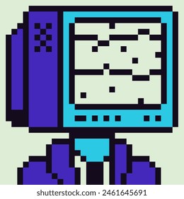 Personaje de píxel de TV de cabeza, robot Avatar, ícono de Vector de dibujos animados sky-fi, usuario de juego o personas de perfil de Web, 8 bits, retrato de red social, cara, moda minimalista, Ilustración vectorial.