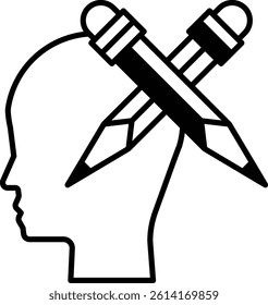 A head with two pencils on top of it