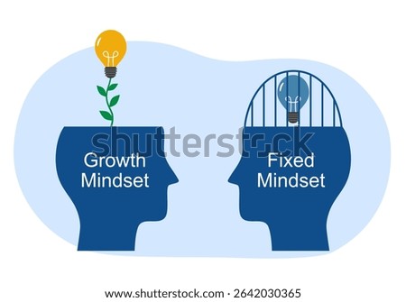 Head of two person with growth mindset and fixed mindset concept.